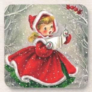 Weihnachts Mädchen im Kleid Vintage 1950er Untersetzer