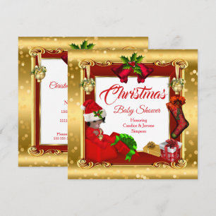 Weihnachts Mädchen oder Junge Baby Shower Rot Gold Einladung