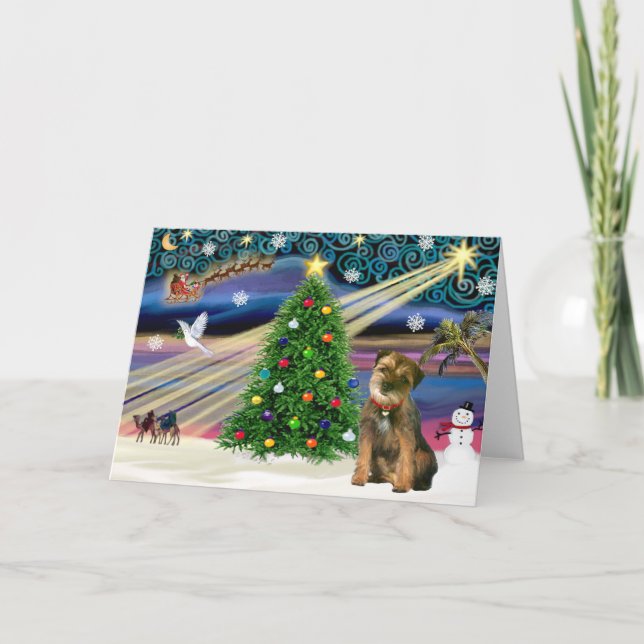 Weihnachts-Magie-Grenze Terrier Feiertagskarte (Vorderseite)