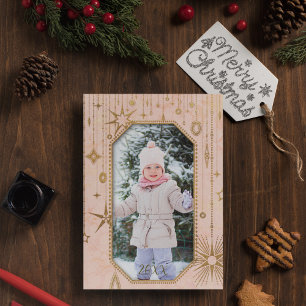 Weihnachts-Magie Pink-Gold-Stars-Foto Feiertagskarte