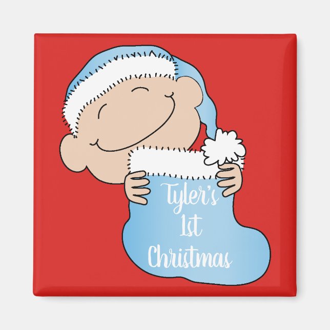 Weihnachts-Magnet-Quadrat-Baby's First Christmas/B Magnet (Vorne)