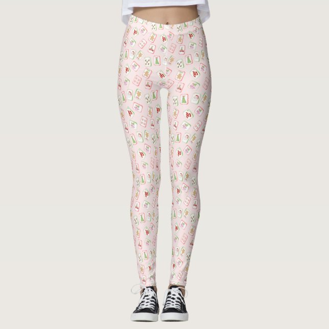 Weihnachts-Mahjong-Kacheln Leggings (Vorderseite)
