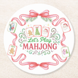 Weihnachts-Mahjong Monogramm Runder Pappuntersetzer