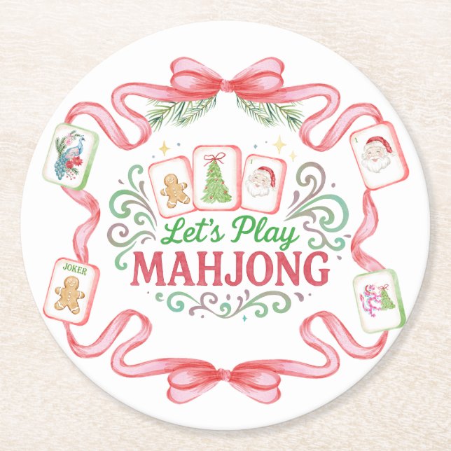 Weihnachts-Mahjong | Monogramm Runder Pappuntersetzer (Vorderseite)