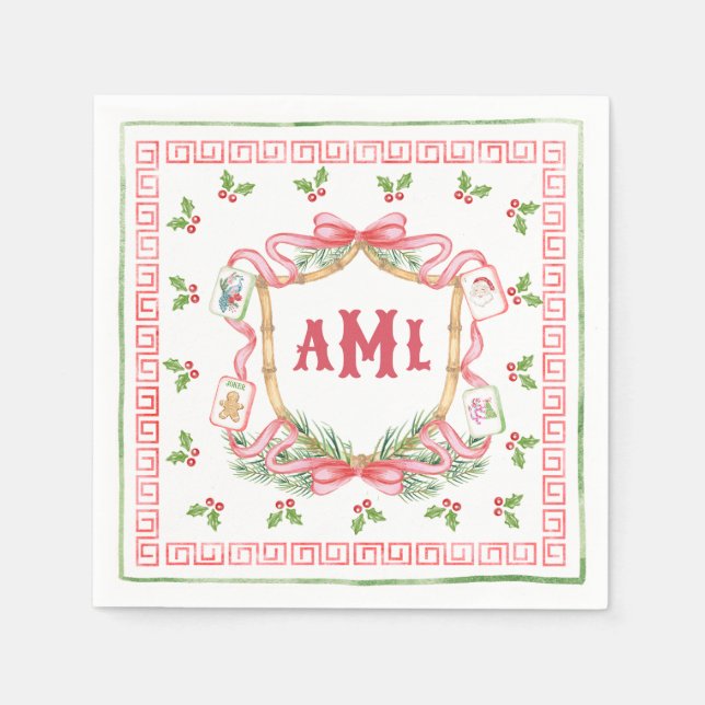 Weihnachts-Mahjong | Monogramm Serviette (Vorderseite)