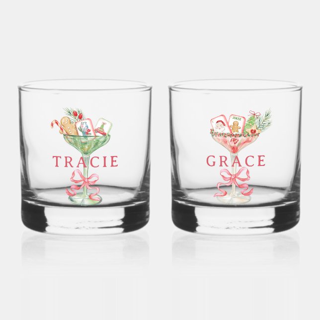 Weihnachts-Mahjong | Monogramm Whiskyglas (Vorderseite)