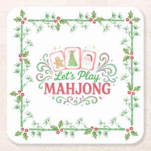Weihnachts-Mahjong-Wappen Monogramm Rechteckiger Pappuntersetzer
