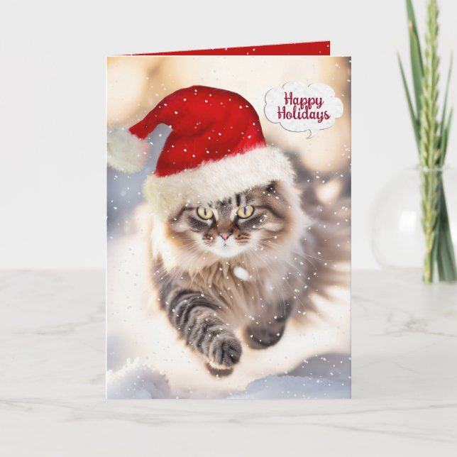 Weihnachts-Maincoon-Katze im Schnee Karte (Vorderseite)