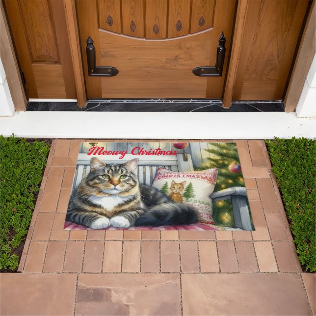 Weihnachts-Maine-Coon-Katze  Fußmatte (Außenbereich)