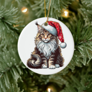 Weihnachts-Maine-Coon-Katze, Weihnachtsmann-Maine- Keramik Ornament