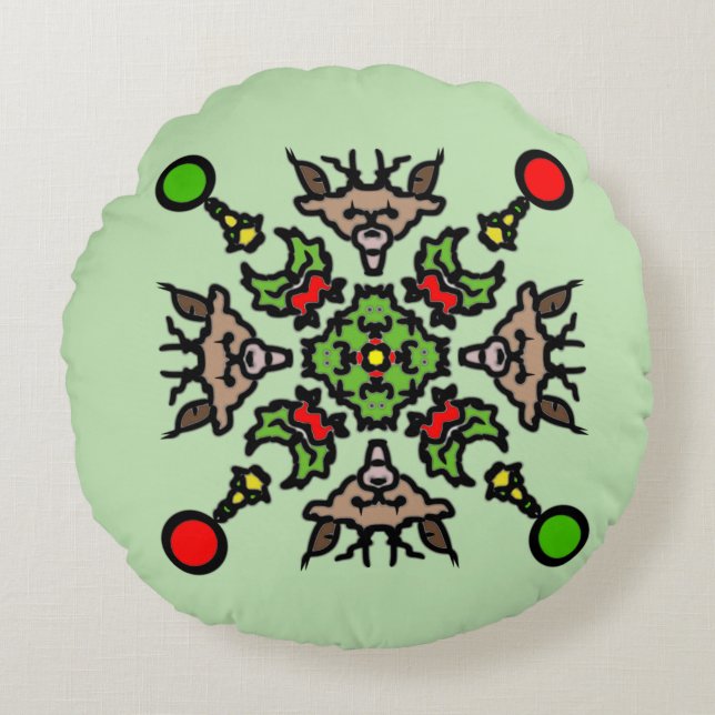 Weihnachts-Mandala-Muster Rundes Kissen (Vorderseite)