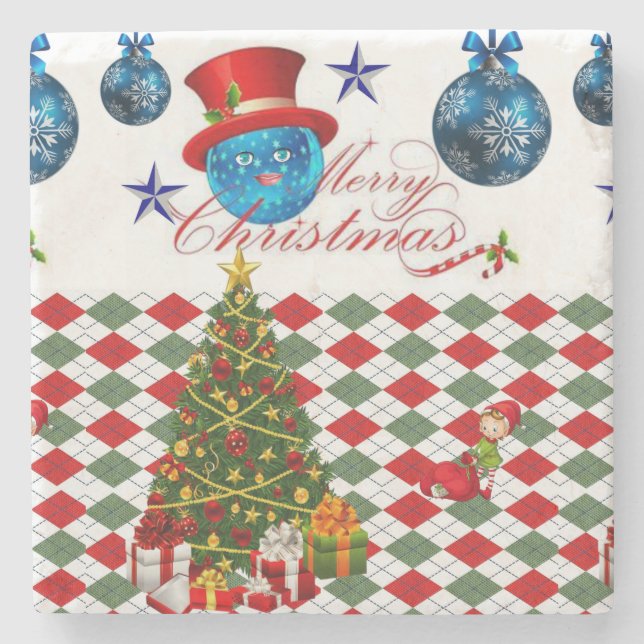 Weihnachts-Marble-Stone-Untersetzer, Frohe Weihnac Steinuntersetzer (Vorderseite)