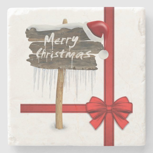 Weihnachts-Marble-Stone-Untersetzer, Frohe Weihnac Steinuntersetzer (Vorderseite)