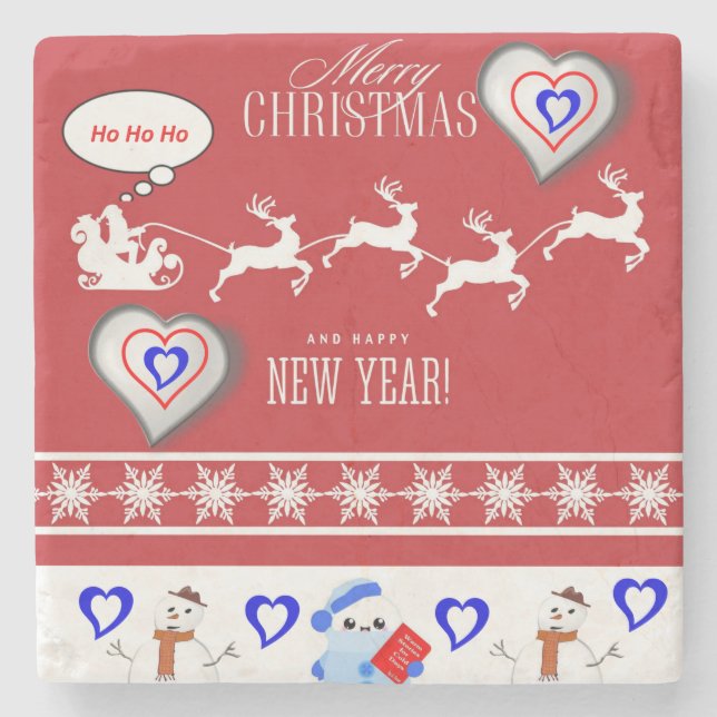 Weihnachts-Marble-Stone-Untersetzer, Frohe Weihnac Steinuntersetzer (Vorderseite)