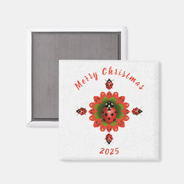 Weihnachts-Marienkäfer Rot Grün Weiß Quadrat Magnet