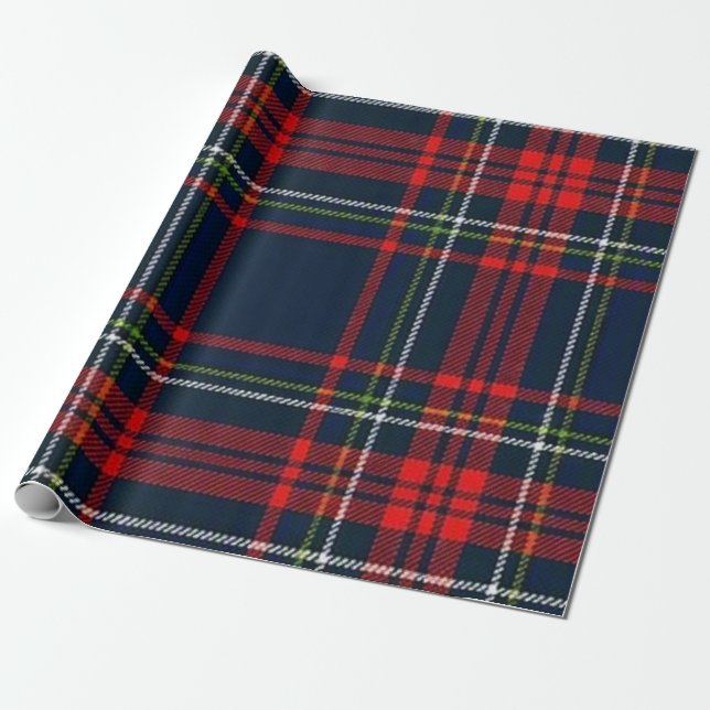 Weihnachts-Marine-Karomuster Geschenkpapier (Ungerollt)