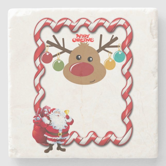 Weihnachts-Marmor-Stein-Getränkeuntersetzer, Santa Steinuntersetzer (Vorderseite)