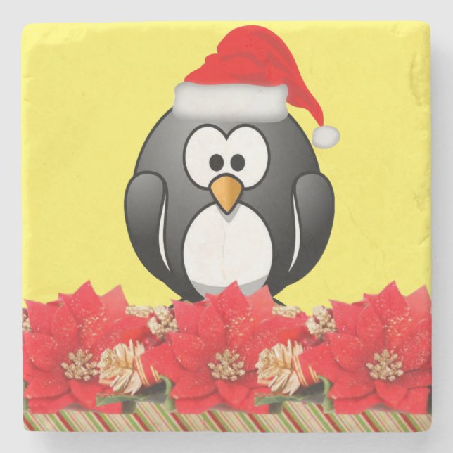 Weihnachts-Marmor-Stone-Untersetzer, Pinguin Steinuntersetzer (Vorderseite)