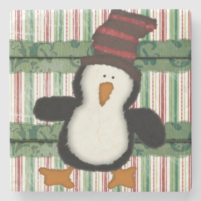 Weihnachts-Marmorstein-Untersetzer, Pinguin Strip Steinuntersetzer (Vorderseite)