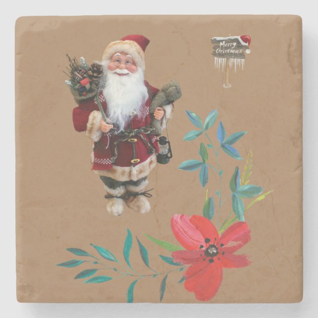 Weihnachts-Marmorstein-Untersetzer, Santa Steinuntersetzer (Vorderseite)