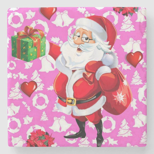 Weihnachts-Marmorstein-Untersetzer, Santa Steinuntersetzer (Vorderseite)