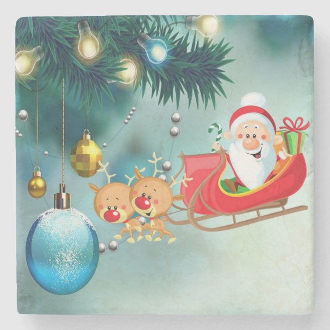 Weihnachts-Marmorstein-Untersetzer, Santa Steinuntersetzer (Vorderseite)