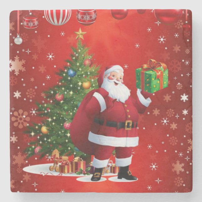 Weihnachts-Marmorstein-Untersetzer, Santa Steinuntersetzer (Vorderseite)