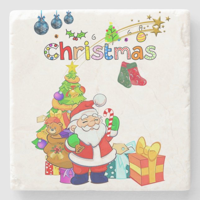 Weihnachts-Marmorstein-Untersetzer, Santa Steinuntersetzer (Vorderseite)
