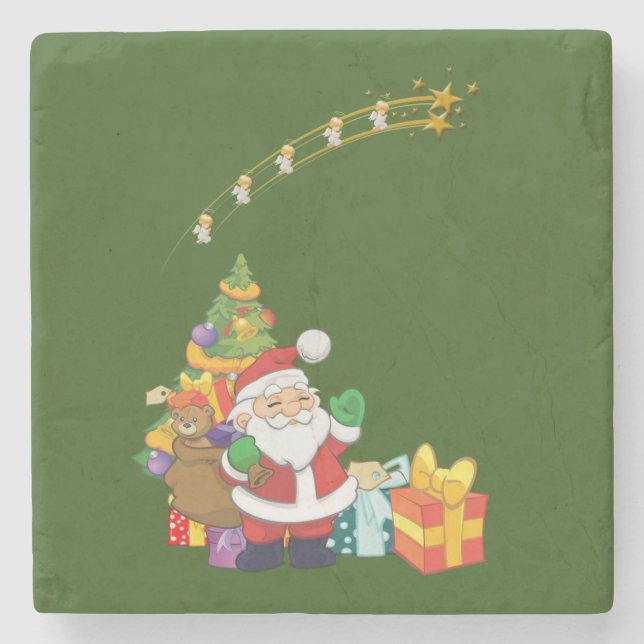 Weihnachts-Marmorstein-Untersetzer, Santa Steinuntersetzer (Vorderseite)