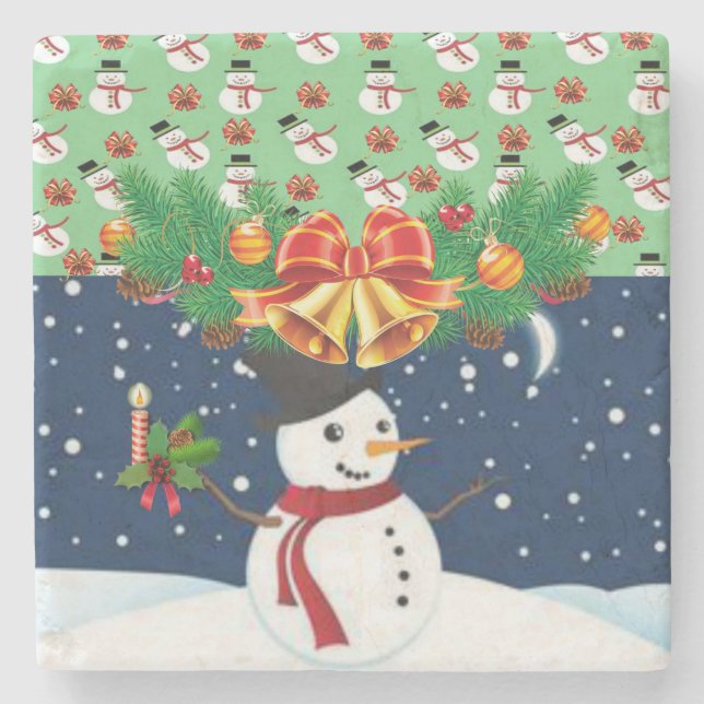 Weihnachts-Marmorstein-Untersetzer, Snowman Steinuntersetzer (Vorderseite)