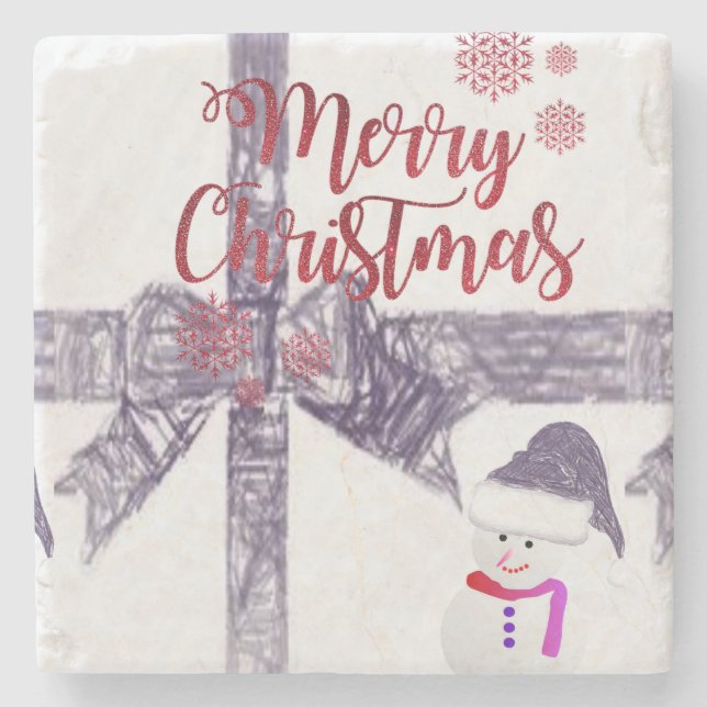Weihnachts-Marmorstein-Untersetzer, Snowman Steinuntersetzer (Vorderseite)