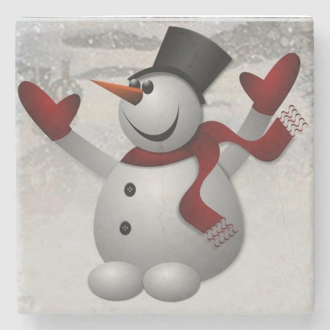 Weihnachts-Marmorstein-Untersetzer, Snowman Steinuntersetzer (Vorderseite)