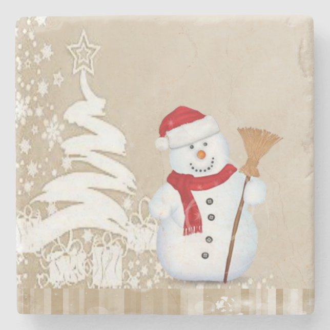 Weihnachts-Marmorstein-Untersetzer, Snowman Steinuntersetzer (Vorderseite)