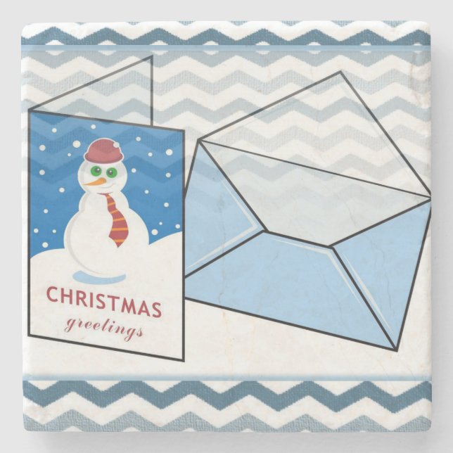 Weihnachts-Marmorstein-Untersetzer, Snowman Steinuntersetzer (Vorderseite)