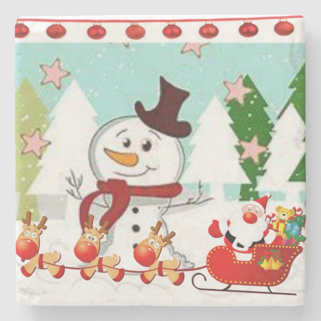 Weihnachts-Marmorstein-Untersetzer, Snowman Steinuntersetzer (Vorderseite)