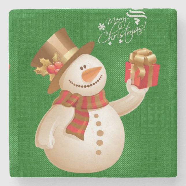 Weihnachts-Marmorstein-Untersetzer, Snowman Steinuntersetzer (Vorderseite)