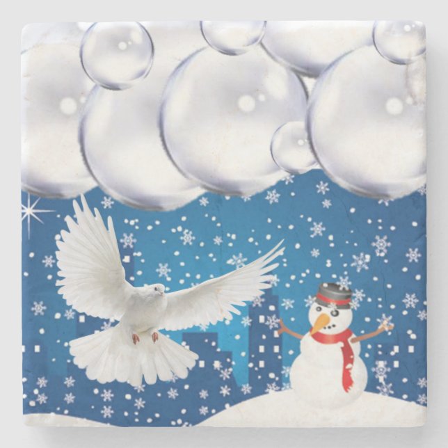 Weihnachts-Marmorstein-Untersetzer, Snowman Steinuntersetzer (Vorderseite)