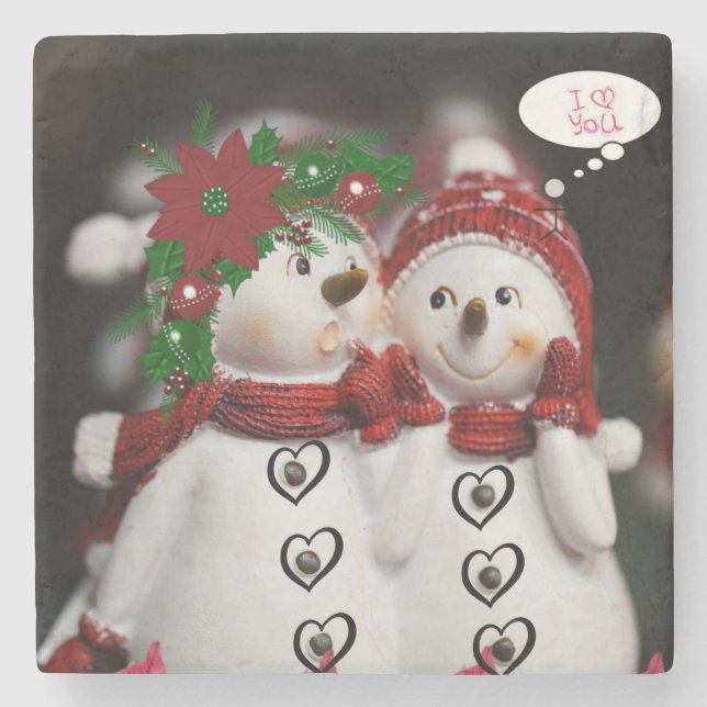 Weihnachts-Marmorstein-Untersetzer, Snowman Steinuntersetzer (Vorderseite)
