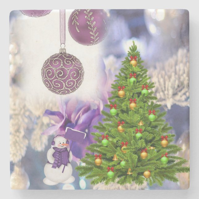 Weihnachts-Marmorstein-Untersetzer, Snowman Steinuntersetzer (Vorderseite)