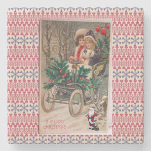 Weihnachts-Marmorstein-Untersetzer, Vintag Steinuntersetzer