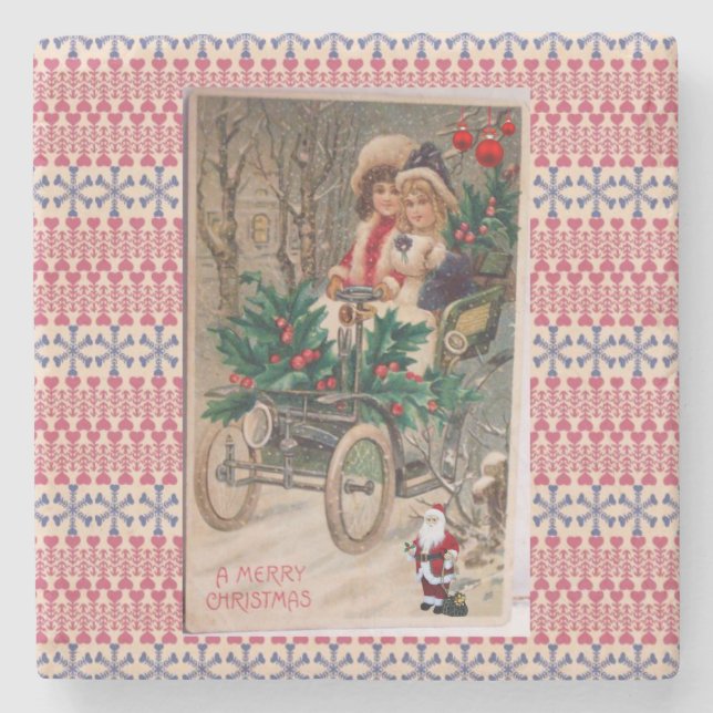 Weihnachts-Marmorstein-Untersetzer, Vintag Steinuntersetzer (Vorderseite)