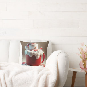 Weihnachts-Marshmallow-Schneemann in heißer Schoko Kissen