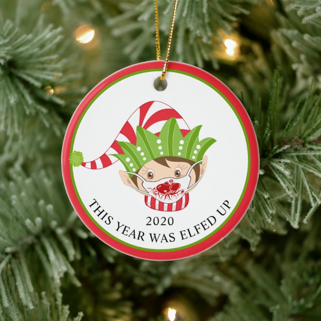 Weihnachts-Maske Elf 2020 Keramik Ornament (Baum)