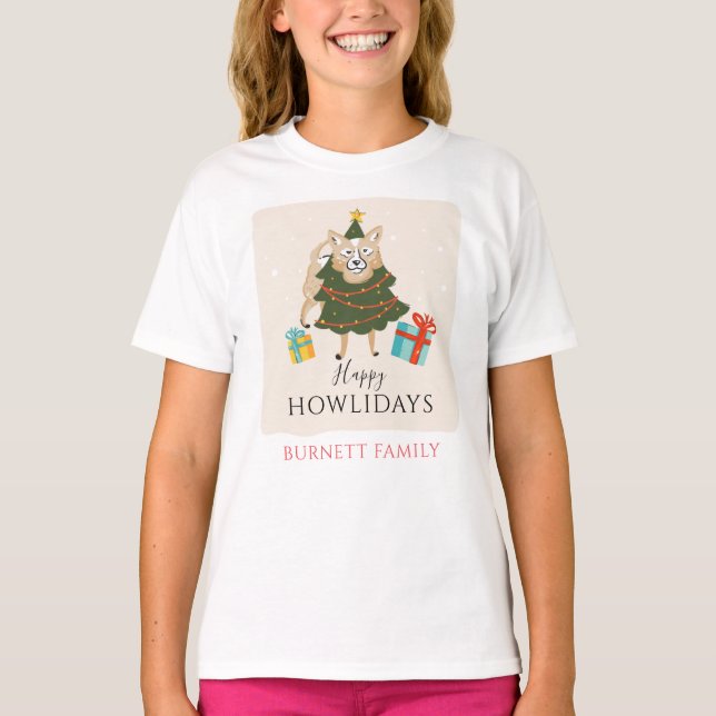 Weihnachts-Matching Familie Outfit Dog Howlidays T-Shirt (Vorderseite)