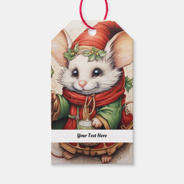 Weihnachts-Maus 3 Ihr Text hier Geschenkanhänger (Vorderseite)