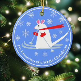 Weihnachts-Maus auf Skis-Sondertext Keramik Ornament