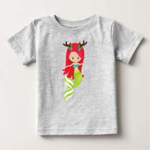 Weihnachts-Meerjungfrau, Antler, Mistletoe, Weihna Baby T-shirt