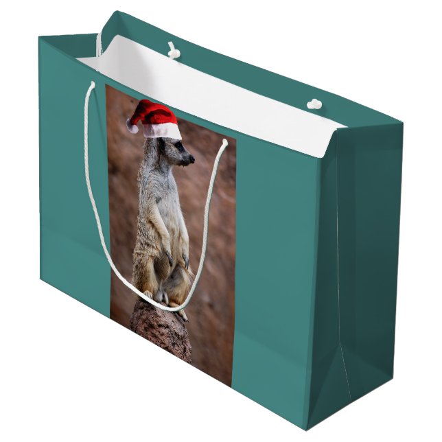 Weihnachts MeerKat Große Geschenktüte (Vorderseite Schrägansicht)