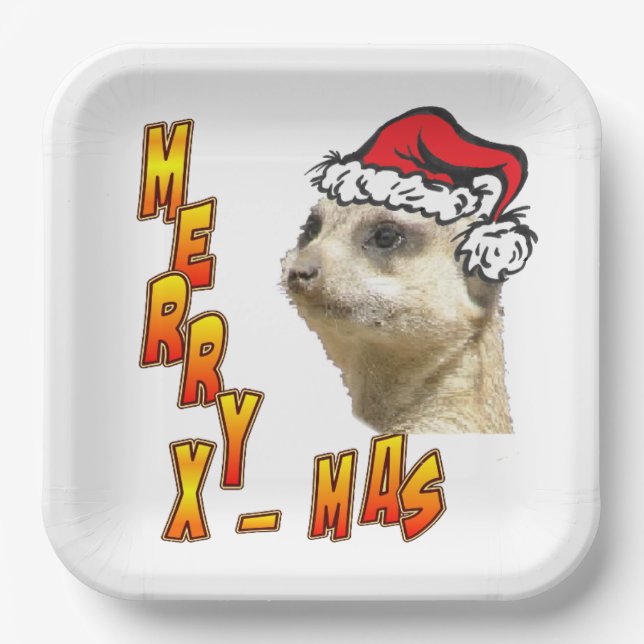 Weihnachts Meerkat Merry Xmas Square Papierplatte Pappteller (Vorderseite)