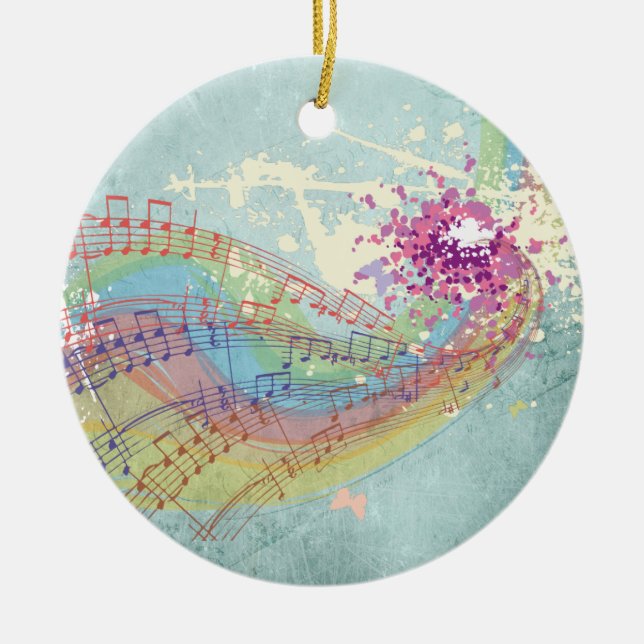Weihnachts-Memento mit Regenbogen und Musik Keramik Ornament (Vorne)